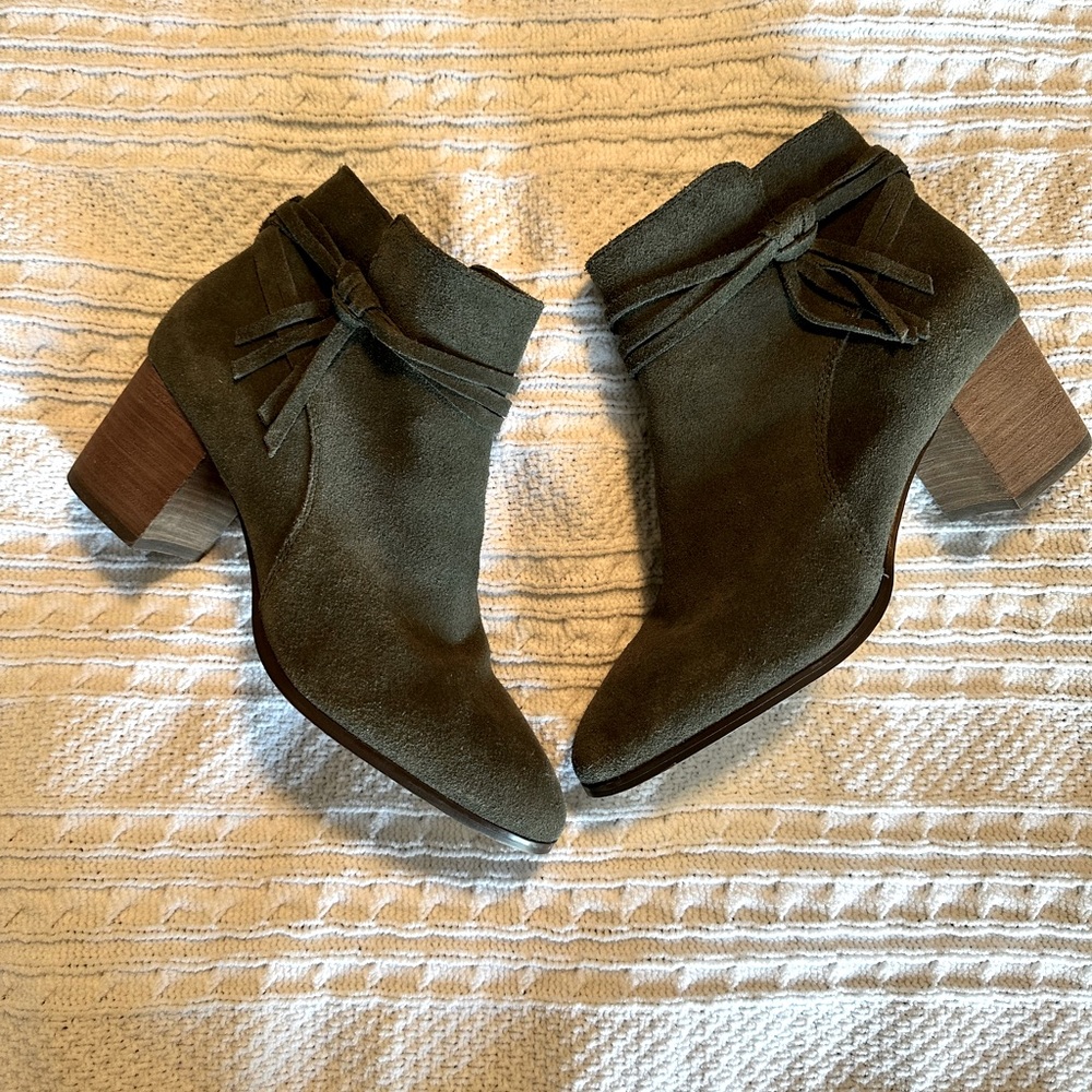 Olive green suede booties